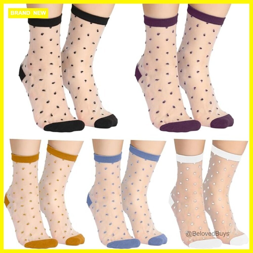 5 Pairs Sheer Mesh Socks Ultra-Thin Polyester Crew Length for Women